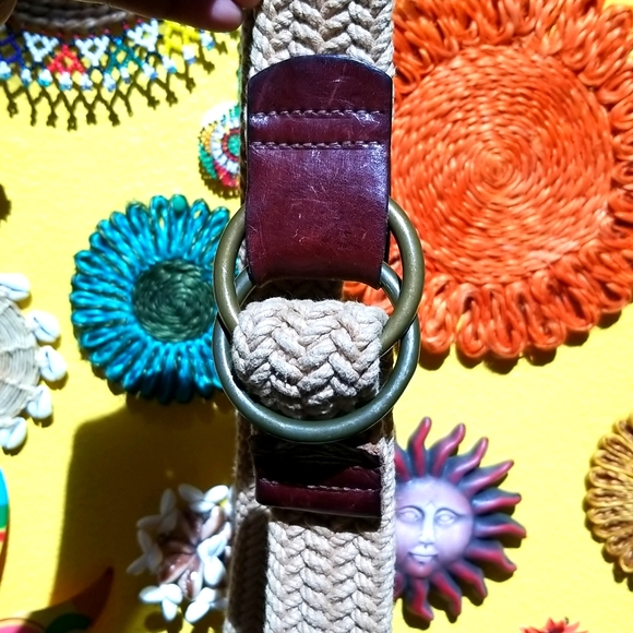 Vintage brass ring braided belt with leather accents 39.5in